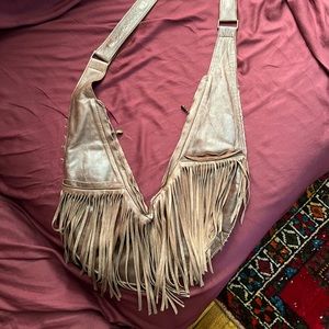 Brown leather fringe Sash bag